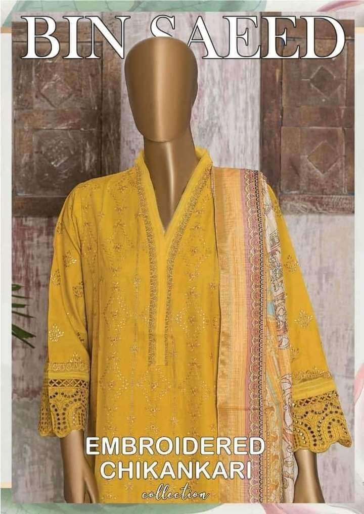 Bin Saeed Embroidered Chikankari 3pc Stitched Collection